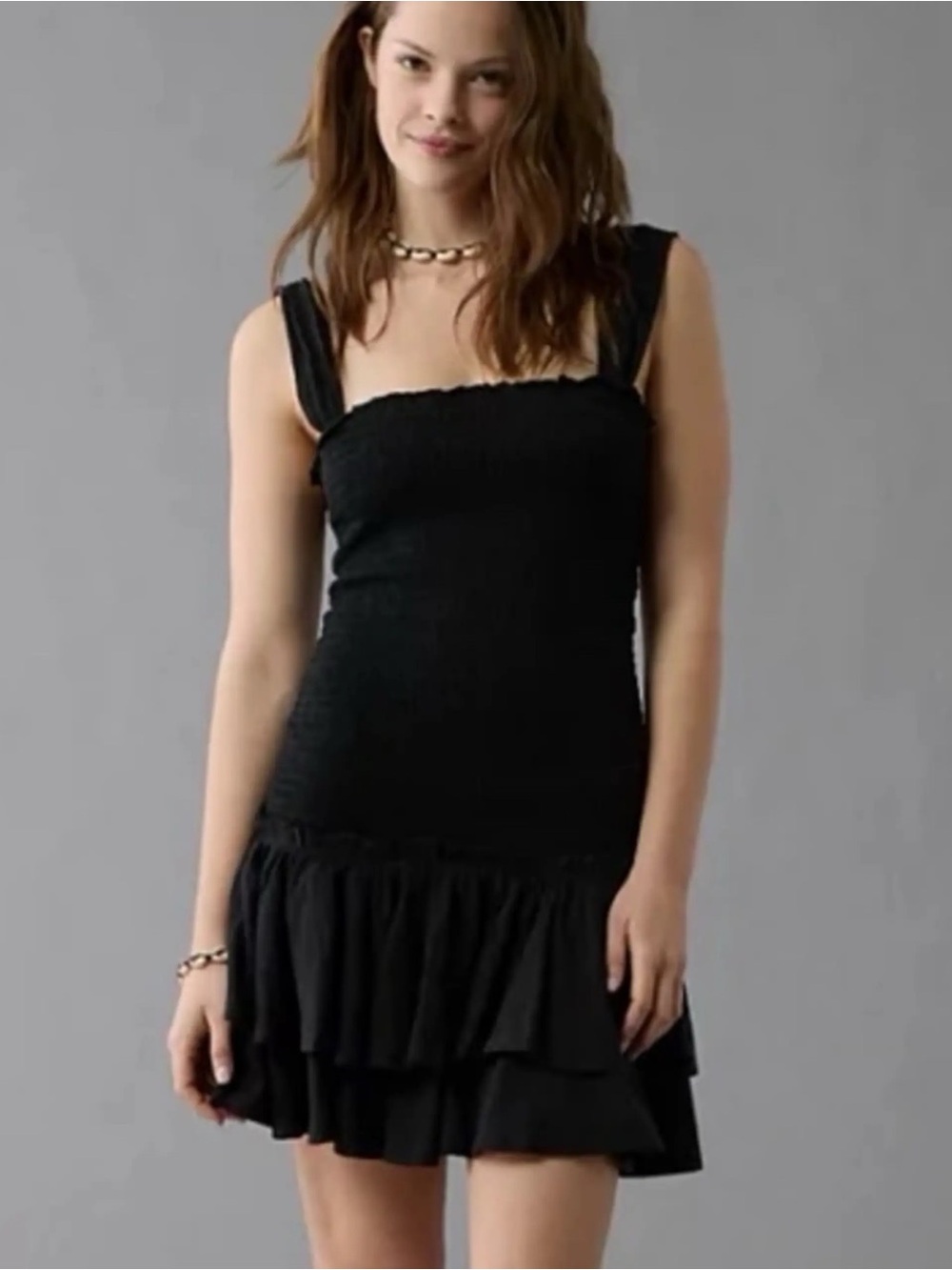 American Eagle Drop Waist Ruffled Dress - Black Size Small